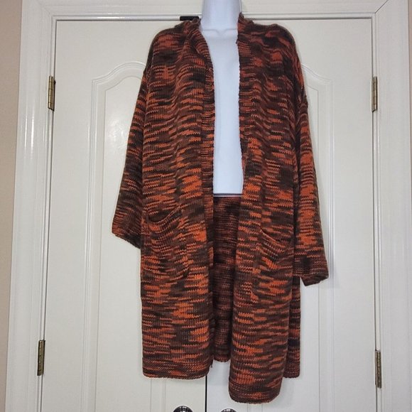 CATO Cardigan Sweater  Hooded Long Women's 14/16W Long Bell Sleeves Orange/Brown - Picture 2 of 10